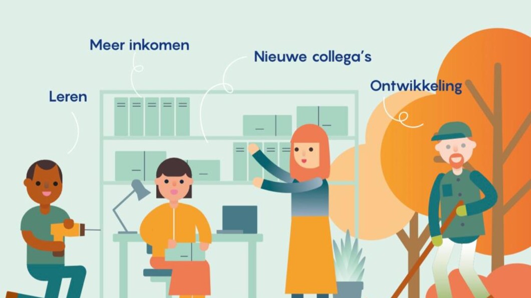 werken zorgt voor leren, meer inkomen, nieuwe collega's en ontwikkeling