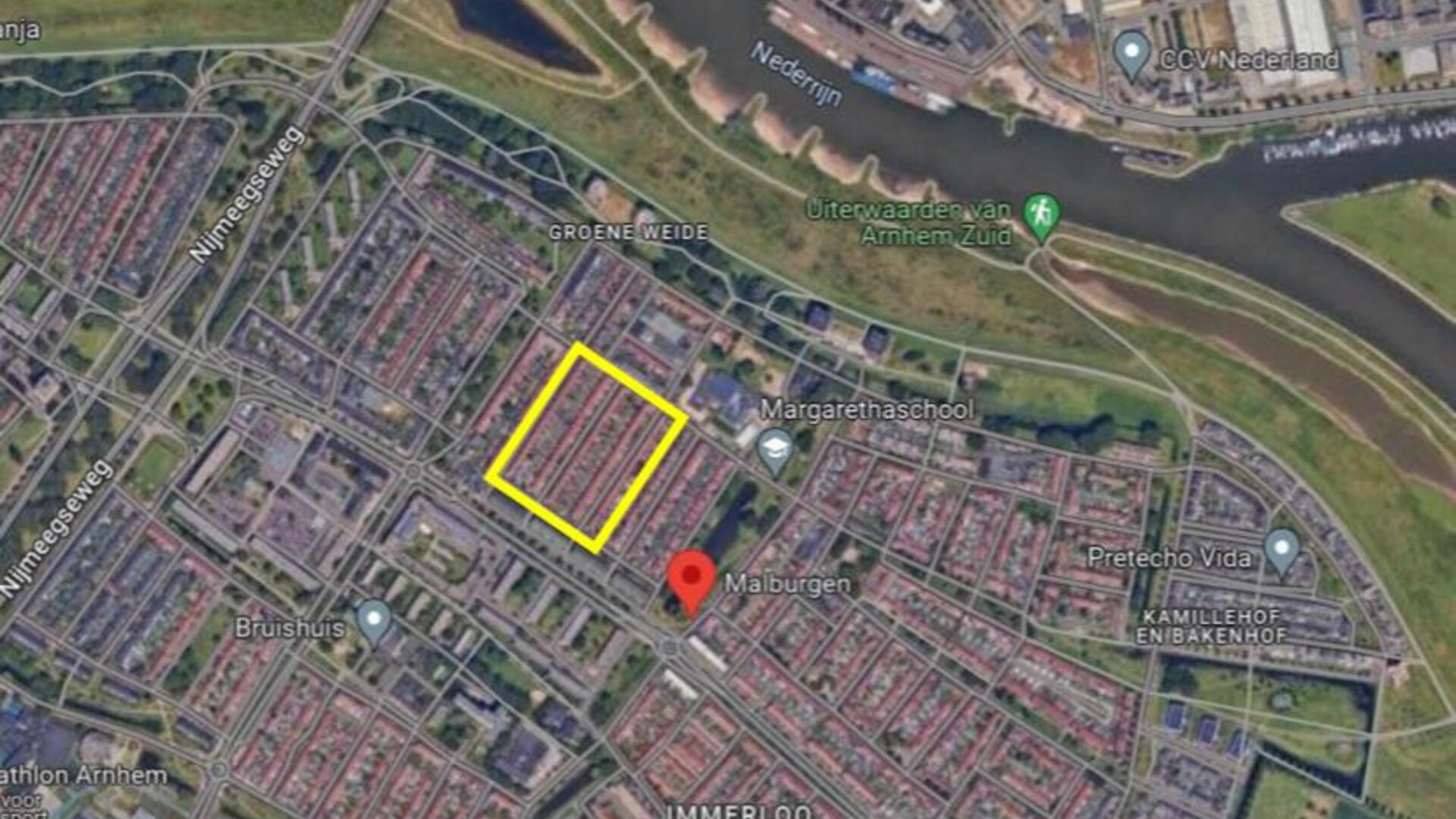 Een plaatje van Google maps met de vissenbuurt omcirkeld 