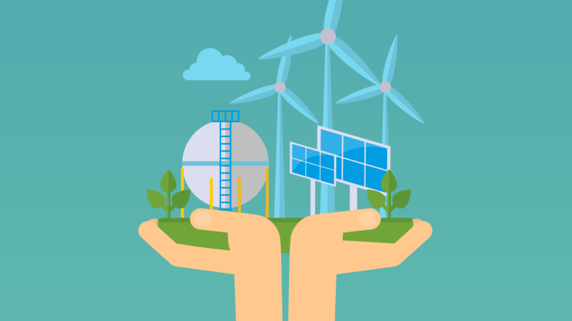 twee handen die duurzame energiebronnen vasthouden 